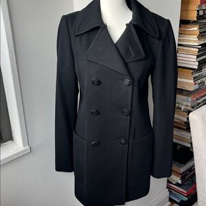 Gucci Black Wool Pea Coat with removable Fox fur collar and Logo Buttons